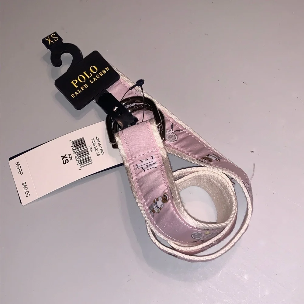 Polo Bear Ralph Lauren Pink Kids Tennis Ribbon Loop Belt XS